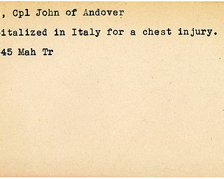 World War II, Vindicator, John Cole, Andover, hospitalized, Italy, wounded, 1945, Mahoning, Trumbull