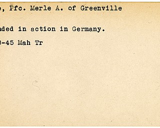 World War II, Vindicator, Merle A. Cole, Greenville, wounded, Germany, 1945, Mahoning, Trumbull