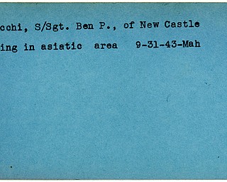World War II, Vindicator, Ben P. Colecchi, New Castle, missing, Asiatic, 1943, Mahoning