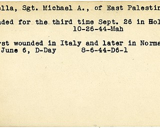 World War II, Vindicator, Michael A. Colella, East Palestine, wounded, Holland, Normandy, Italy, 1944, D-day, Mahoning