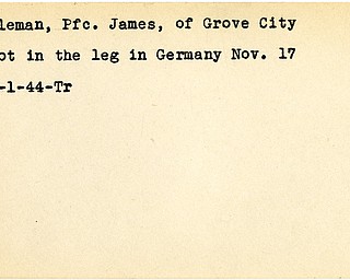 World War II, Vindicator, James Coleman, Grove City, wounded, Germany, 1944, Trumbull