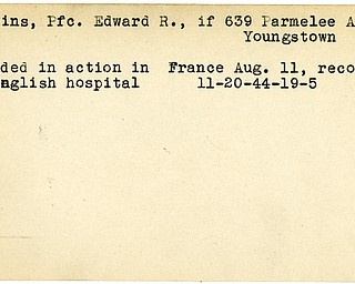 World War II, Vindicator, Edward R. Collins, Youngstown, wounded, France, hospitalized, 1944