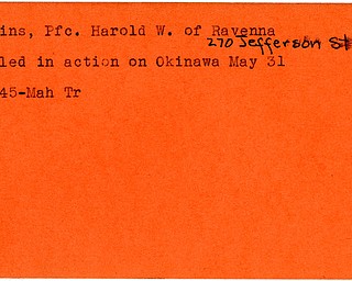 World War II, Vindicator, Harold W. Collins, Ravenna, killed, Okinawa, 1945, Mahoning, Trumbull