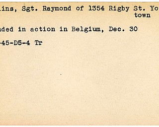 World War II, Vindicator, Raymond Collins, Youngstown, wounded, Belgium, 1945, Trumbull