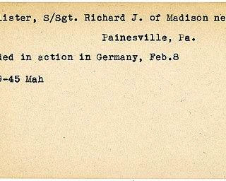 World War II, Vindicator, Richard J. Collister, Madison, Painesville, wounded, Germany, 1945, Mahoning