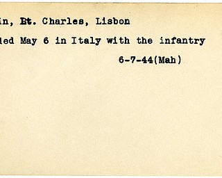 World War II, Vindicator, Charles Colvin, Lisbon, wounded, Italy, Mahoning, 1944