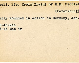 World War II, Vindicator, Erwin Colwell, Irwin Colwell, Petersburg, wounded, Germany, 1945, Mahoning, Trumbull