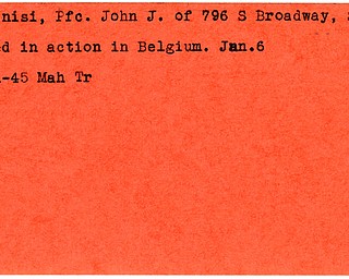 World War II, Vindicator, John J. Comanisi, Salem, killed, Belgium, 1945, Mahoning, Trumbull