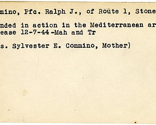World War II, Vindicator, Ralph J. Commino, Stoneboro, wounded, Mediterranean, 1944, Mahoning, Trumbull, Sylvester E. Commino
