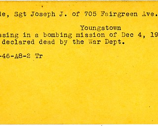 World War II, Vindicator, Joseph J. Conde, Youngstown, missing, died, killed, 1942, 1946, Trumbull