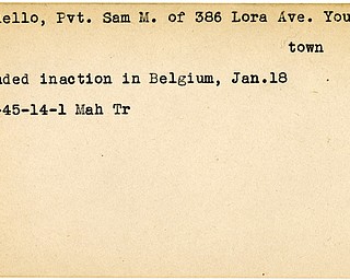 World War II, Vindicator, Sam M. Congonello, Youngstown, wounded, Belgium, 1945, Mahoning, Trumbull