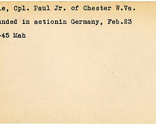 World War II, Vindicator, Paul Conkle Jr, Chester, West Virginia, wounded, Germany, 1945, Mahoning