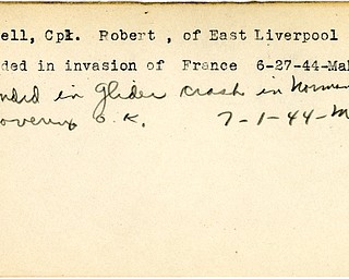 World War II, Vindicator, Robert Connell, East Liverpool, wounded, France, 1944, Mahoning