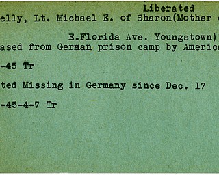 World War II, Vindicator, Michael E. Connelly, liberated, Sharon, Youngstown, prisoner, Germany, 1945, Trumbull, missing