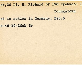 World War II, Vindicator, H. Richard Conner, Youngstown, wounded, Germany, 1945, Mahoning, Trumbull