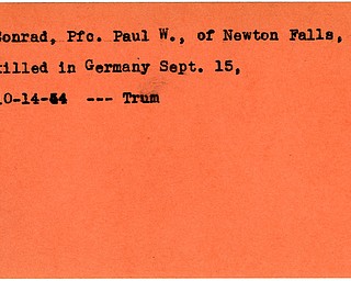 World War II, Vindicator, Paul W. Conrad, Newton Falls, killed, Germany, 1944, Trumbull