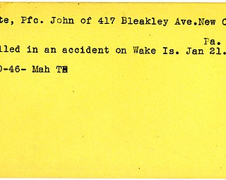 World War II, Vindicator, John Conte, New Castle, killed, accident, Wake Island, 1946, Mahoning, Trumbull