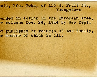 World War II, Vindicator, John Conti, Youngstown, wounded, Europe, 1944, no coverage in paper