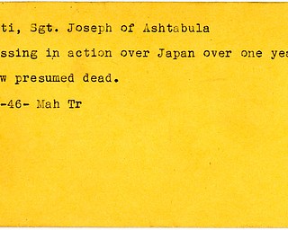 World War II, Vindicator, Joseph Conti, Ashtabula, missing, Japan, killed, died, 1946, Mahoning, Trumbull