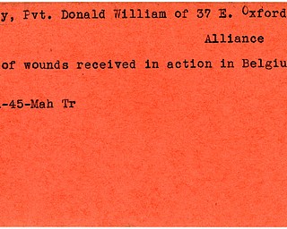 World War II, Vindicator, Donald William Cooey, Alliance, died, wounded, killed, Belgium, 1945, Mahoning, Trumbull