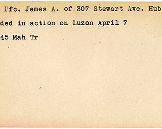 World War II, Vindicator, James A. Cook, Hubbard, wounded, Luzon, 1945, Mahoning, Trumbull