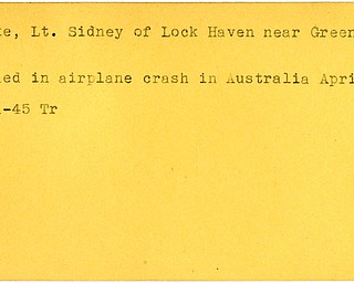 World War II, Vindicator, Sidney Cooke, Lock Haven, Greenville, killed, crash, Australia, 1945, Trumbull