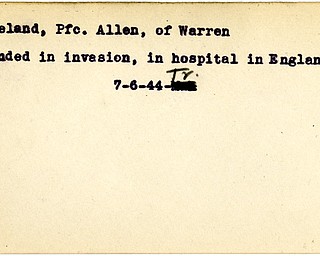 World War II, Vindicator, Allen Copeland, Warren, wounded, hospitalized, 1944, Trumbull