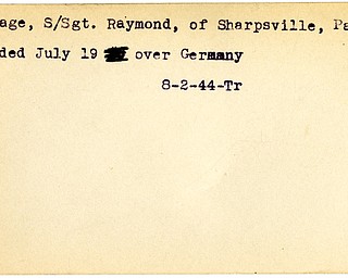 World War II, Vindicator, Raymond Coppage, Sharpsville, wounded, Germany, 1944, Trumbull