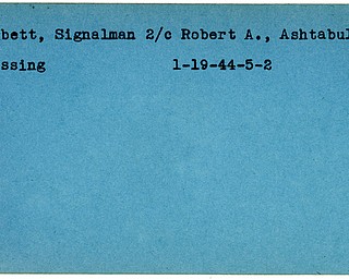 World War II, Vindicator, Robert A. Corbett, Ashtabula, signalman, missing, 1944