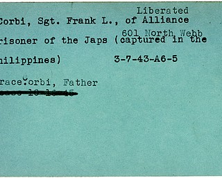 World War II, Vindicator, Frank L. Corbi, liberated, Alliance, prisoner, Japanese, Philippines, 1943