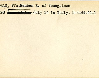 World War II, Vindicator, Reuben E. Corcoran, Youngstown, wounded, Italy, 1944