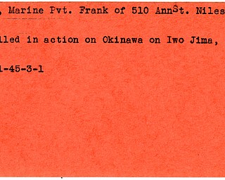 World War II, Vindicator, Frank Cordy, Niles, killed, Okinawa, Iwo Jima, 1945