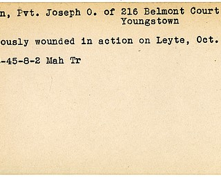 World War II, Vindicator, Joseph O. Corron, Youngstown, wounded, Leyte, 1945, Mahoning, Trumbull