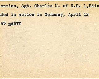 World War II, Vindicator, Charles N. Cossentino, Edinburg, wounded, Germany, 1945, Mahoning, Trumbull