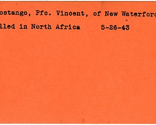 World War II, Vindicator, Vincent Costango, New Waterford, killed, Africa, 1943