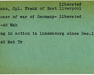 World War II, Vindicator, Frank Costanzo, East Liverpool, liberated, prisoner, Germany, 1945, Mahoning, Trumbull, missing, Luxembourg