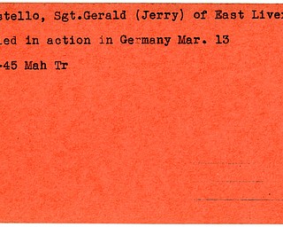 World War II, Vindicator, Gerald Costello, Jerry, East Liverpool, killed, Germany, 1945, Mahoning, Trumbull