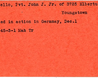 World War II, Vindicator, John J. Costello Jr, Youngstown, killed, Germany, 1945, Mahoning, Trumbull