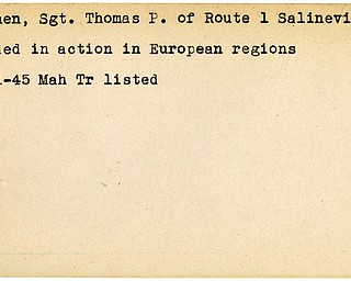 World War II, Vindicator, Thomas P. Coughen, Salineville, wounded, Europe, 1945, Mahoning, Trumbull