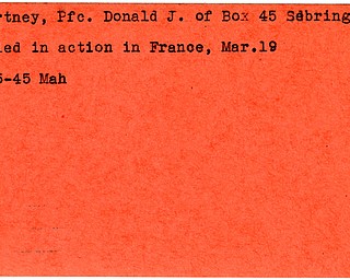 World War II, Vindicator, Donald J. Courtney, Sebring, killed, France, 1945, Mahoning