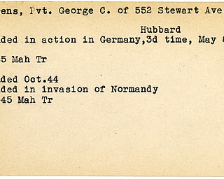 World War II, Vindicator, George C. Couzens, Hubbard, wounded, Germany, 1945, Mahoning, Trumbull, 1944, Normandy