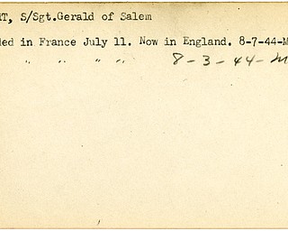 World War II, Vindicator, Gerald Covert, Salem, wounded, France, 1944, Mahoning