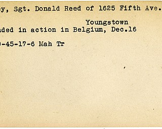 World War II, Vindicator, Donald Reed Coxey, Youngstown, wounded, Belgium, 1945, Mahoning, Trumbull