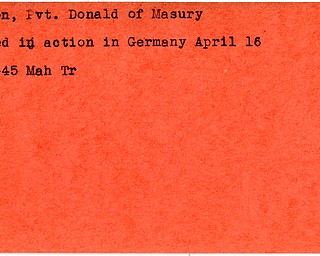 World War II, Vindicator, Donald Coxson, Masury, killed, Germany, 1945, Mahoning, Trumbull
