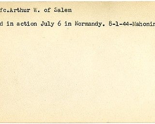 World War II, Vindicator, Arthur W. Coy, Salem, wounded, Normandy, France, 1944, Mahoning