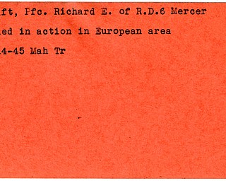 World War II, Vindicator, Richard E. Craft, killed, Europe, 1945, Mahoning, Trumbull