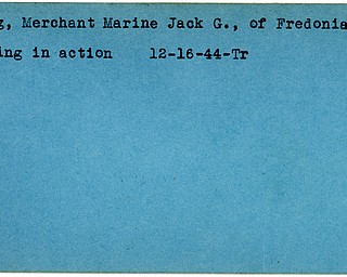 World War II, Vindicator, Jack G. Craig, Fredonia, Merchant Marine, missing, 1944, Trumbull