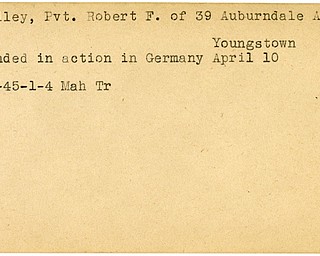 World War II, Vindicator, Robert F. Dailey, Youngstown, wounded, Germany, 1945, Mahoning, Trumbull