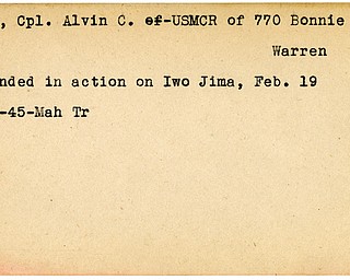 World War II, Vindicator, Alvin C. Daily, USMCR, Warren, wounded, Iwo Jima, 1945, Mahoning, Trumbull