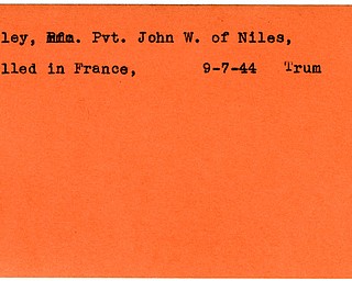 World War II, Vindicator, John W. Daley, Niles, killed, France, 1944, Trumbull
